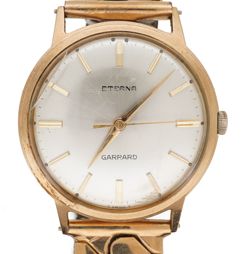 A gentleman's late 1960's 9ct gold Eterna manual wind wrist watch, retailed by Garrard